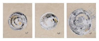 Primary image for Signed Abstract Triptych in Beige from India Circle of Light