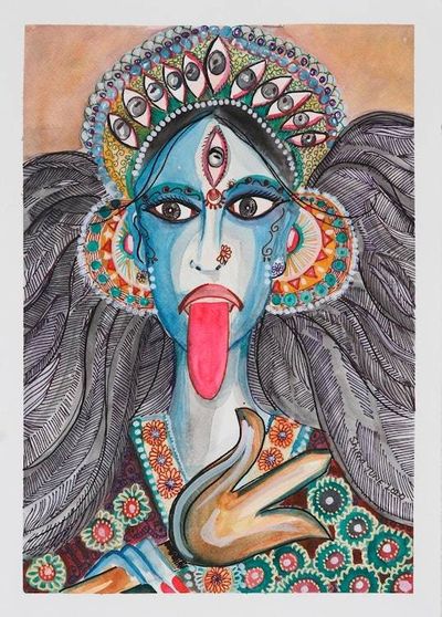 Primary image for Signed Goddess Kali Watercolor Painting on Handmade Paper Goddess Kali