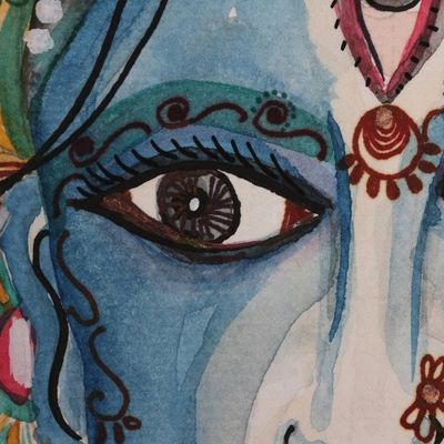 Alternate image for Signed Goddess Kali Watercolor Painting on Handmade Paper Goddess Kali