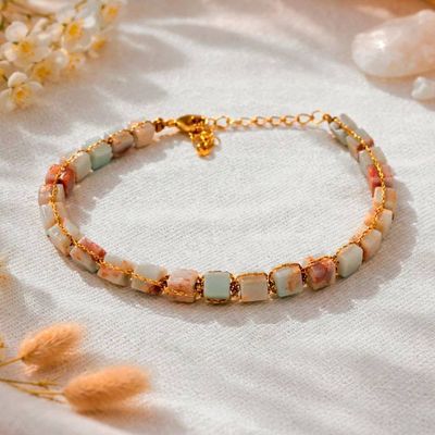 Primary image for Gold-Accented Bracelet with Knotted Cube-Shaped Jasper Gems Magical Galaxy
