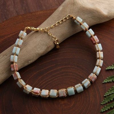 Alternate image for Gold-Accented Bracelet with Knotted Cube-Shaped Jasper Gems Magical Galaxy