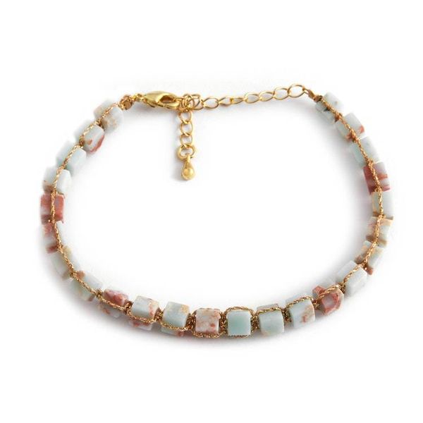 Alternate image for Gold-Accented Bracelet with Knotted Cube-Shaped Jasper Gems Magical Galaxy