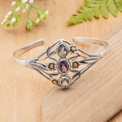 Alternate image for 18k Gold-Accented Blue Topaz Amethyst Silver Cuff Bracelet Garden Shimmer
