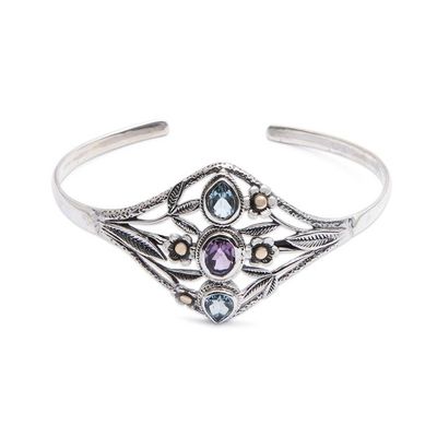 Alternate image for 18k Gold-Accented Blue Topaz Amethyst Silver Cuff Bracelet Garden Shimmer