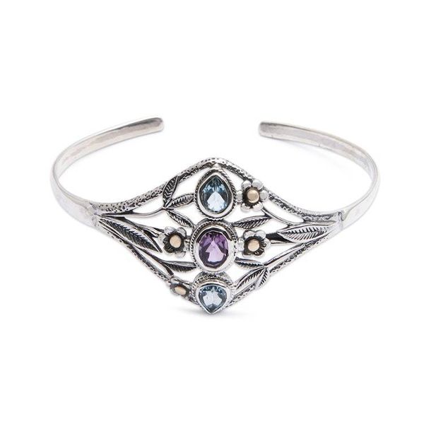 Alternate image for 18k Gold-Accented Blue Topaz Amethyst Silver Cuff Bracelet Garden Shimmer
