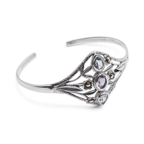 Alternate image for 18k Gold-Accented Blue Topaz Amethyst Silver Cuff Bracelet Garden Shimmer