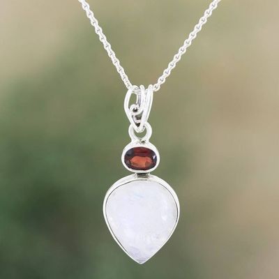 Primary image for Rainbow Moonstone and Garnet Pendant Necklace Mars in the Morning