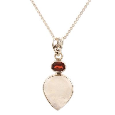 Alternate image for Rainbow Moonstone and Garnet Pendant Necklace Mars in the Morning