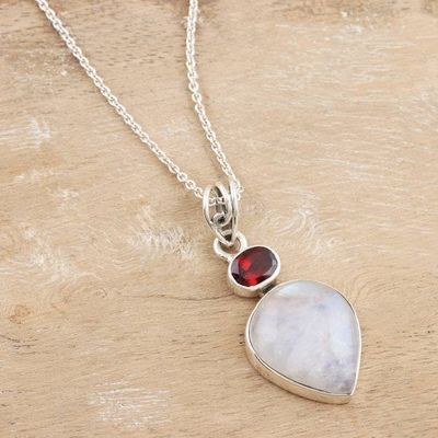 Alternate image for Rainbow Moonstone and Garnet Pendant Necklace Mars in the Morning
