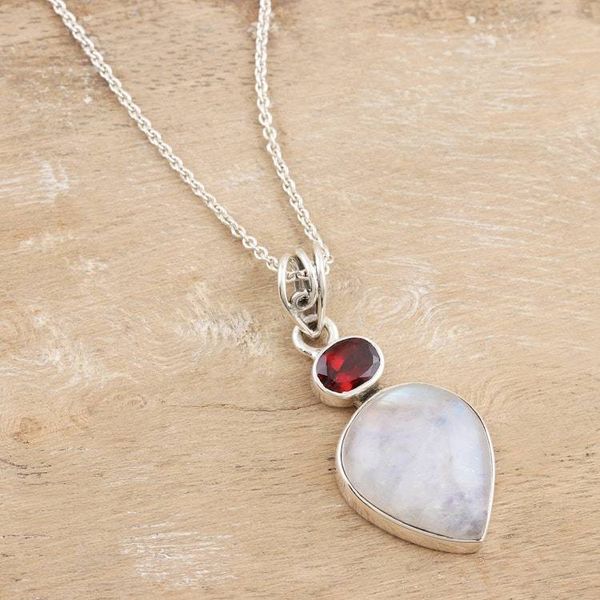 Alternate image for Rainbow Moonstone and Garnet Pendant Necklace Mars in the Morning