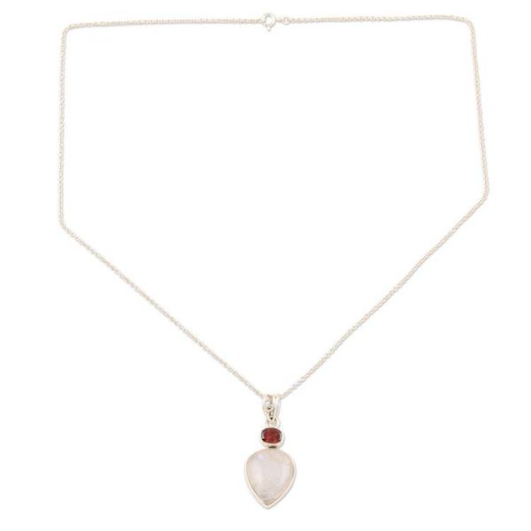 Alternate image for Rainbow Moonstone and Garnet Pendant Necklace Mars in the Morning