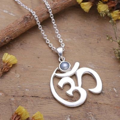 Primary image for High-Polished Om Grey Cultured Pearl Pendant Necklace Shine of Om