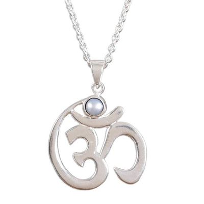 Alternate image for High-Polished Om Grey Cultured Pearl Pendant Necklace Shine of Om