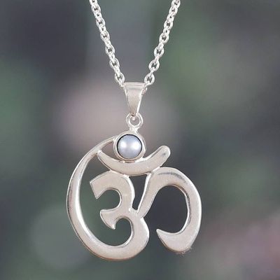 Alternate image for High-Polished Om Grey Cultured Pearl Pendant Necklace Shine of Om