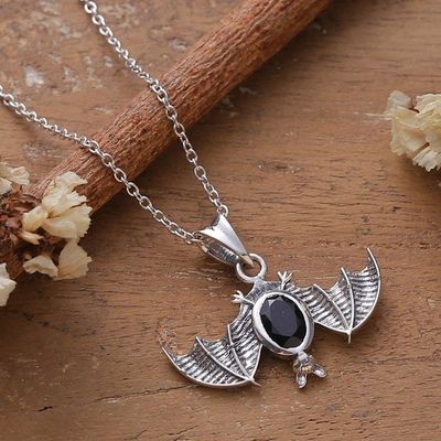 Primary image for Bat Halloween-Themed Mens Spinel Silver Pendant Necklace Mystic Flight