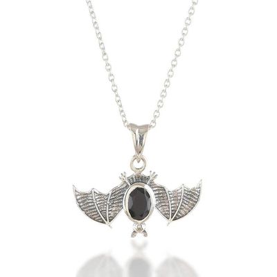 Alternate image for Bat Halloween-Themed Mens Spinel Silver Pendant Necklace Mystic Flight
