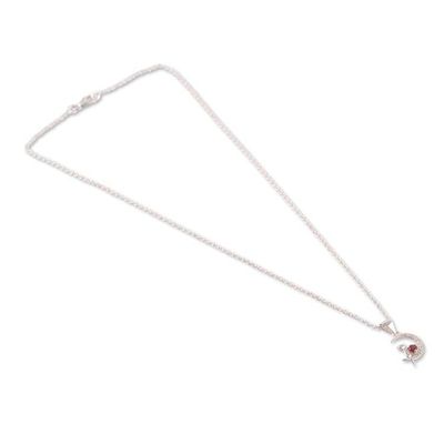 Alternate image for Garnet and Cubic Zirconia Cat-and-Moon Pendant Necklace Feline Moon