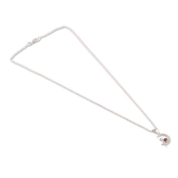 Alternate image for Garnet and Cubic Zirconia Cat-and-Moon Pendant Necklace Feline Moon