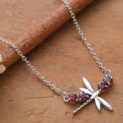 Alternate image for Dragonfly-Themed Natural Crimson Garnet Pendant Necklace Dragonfly Seduction