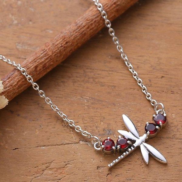 Alternate image for Dragonfly-Themed Natural Crimson Garnet Pendant Necklace Dragonfly Seduction