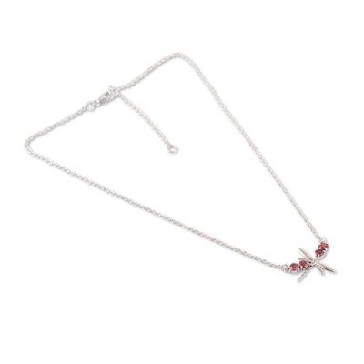 Alternate image for Dragonfly-Themed Natural Crimson Garnet Pendant Necklace Dragonfly Seduction