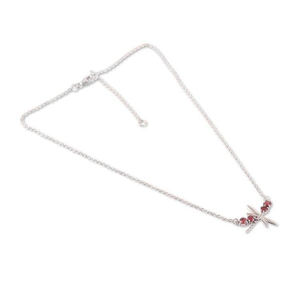 Alternate image for Dragonfly-Themed Natural Crimson Garnet Pendant Necklace Dragonfly Seduction