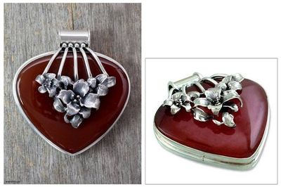 Primary image for Sterling Silver and Carnelian Pendant Floral Jewelry Incandescent Lilies