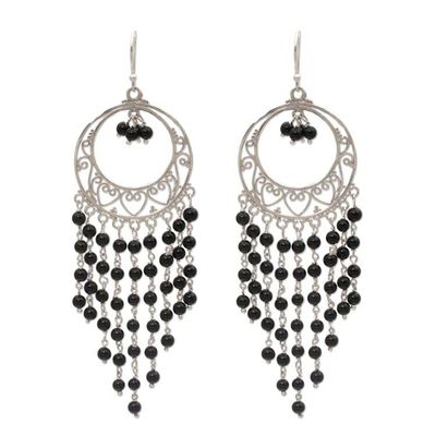 Primary image for Circular Black Onyx Chandelier Earrings from Indonesia Raining Dreamcatchers