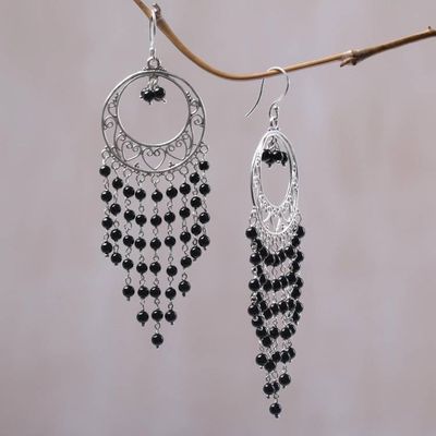 Alternate image for Circular Black Onyx Chandelier Earrings from Indonesia Raining Dreamcatchers
