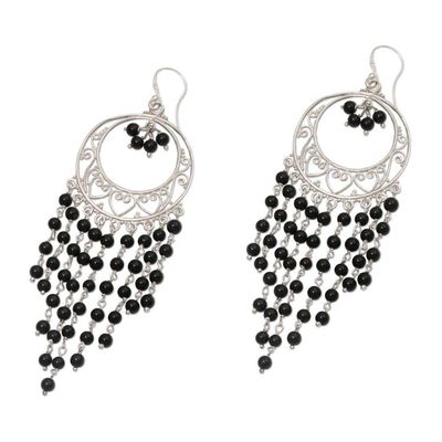 Alternate image for Circular Black Onyx Chandelier Earrings from Indonesia Raining Dreamcatchers