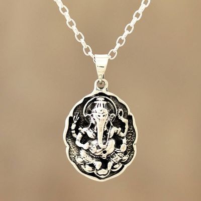 Primary image for Sterling Silver Ganesha Pendant Necklace from India Ganesha Frame
