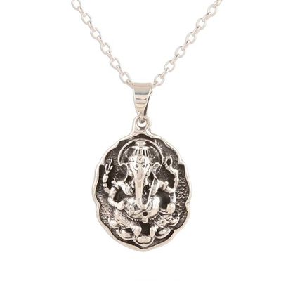 Alternate image for Sterling Silver Ganesha Pendant Necklace from India Ganesha Frame