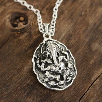 Alternate image for Sterling Silver Ganesha Pendant Necklace from India Ganesha Frame