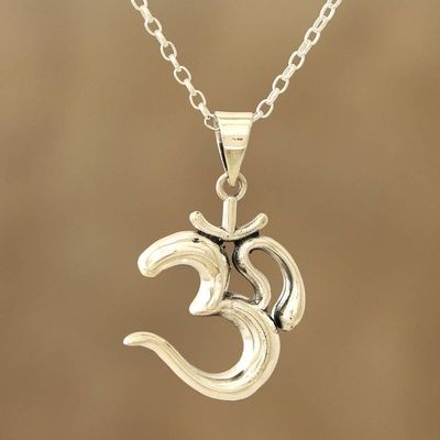 Primary image for Shining Sterling Silver Om Pendant Necklace from India Serene Om