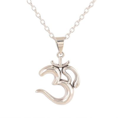 Alternate image for Shining Sterling Silver Om Pendant Necklace from India Serene Om