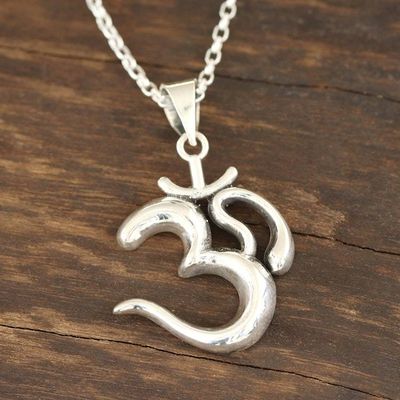 Alternate image for Shining Sterling Silver Om Pendant Necklace from India Serene Om