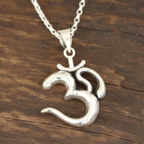Alternate image for Shining Sterling Silver Om Pendant Necklace from India Serene Om
