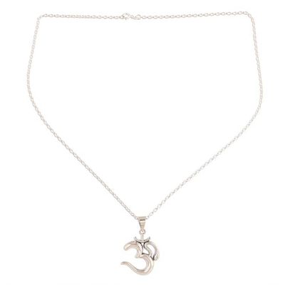 Alternate image for Shining Sterling Silver Om Pendant Necklace from India Serene Om