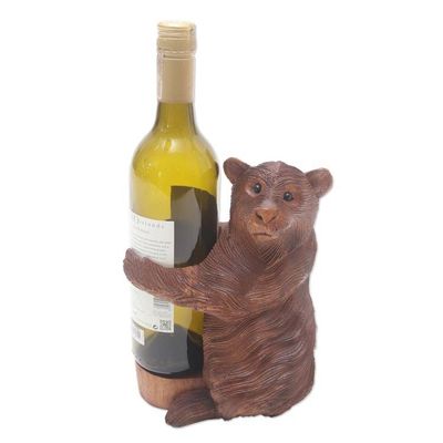 Alternate image for Handmade Suar Wood Polar Bear Wine Holder Polar Bear Hug