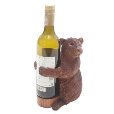 Alternate image for Handmade Suar Wood Polar Bear Wine Holder Polar Bear Hug