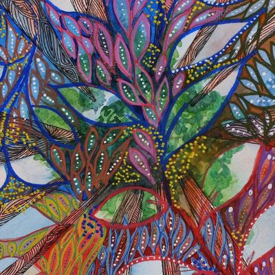 Alternate image for Leaves over Forest Modern Watercolor on Paper Painting Whispers of Forest