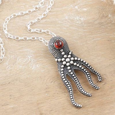 Primary image for Sterling Silver Octopus Pendant Necklace with Natural Garnet The Crimson Sage