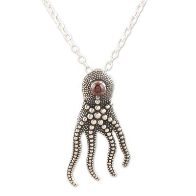 Alternate image for Sterling Silver Octopus Pendant Necklace with Natural Garnet The Crimson Sage