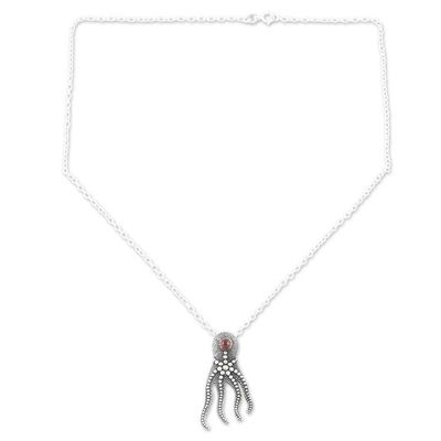 Alternate image for Sterling Silver Octopus Pendant Necklace with Natural Garnet The Crimson Sage