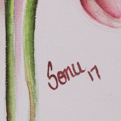 Alternate image for Signed Realist Painting of a Poppy Flower from India Poppy Love