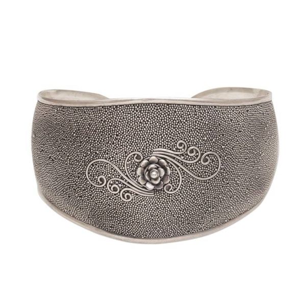 Alternate image for Handcrafted Floral Sterling Silver Cuff Bracelet from Bali Lotus Swirl