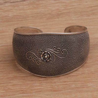 Alternate image for Handcrafted Floral Sterling Silver Cuff Bracelet from Bali Lotus Swirl