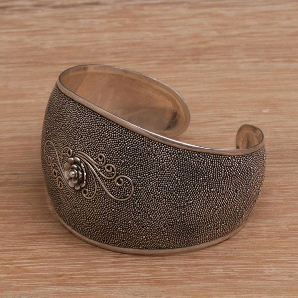 Alternate image for Handcrafted Floral Sterling Silver Cuff Bracelet from Bali Lotus Swirl