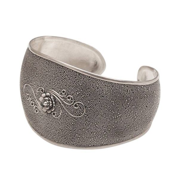 Alternate image for Handcrafted Floral Sterling Silver Cuff Bracelet from Bali Lotus Swirl