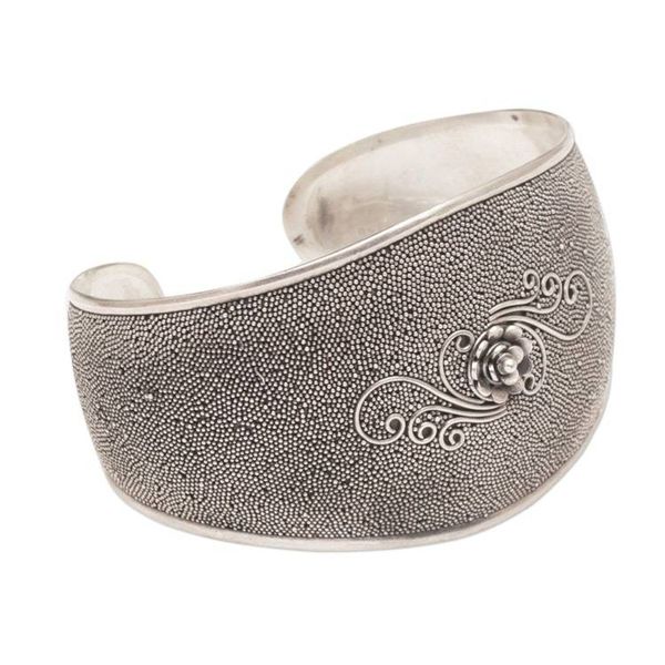 Alternate image for Handcrafted Floral Sterling Silver Cuff Bracelet from Bali Lotus Swirl